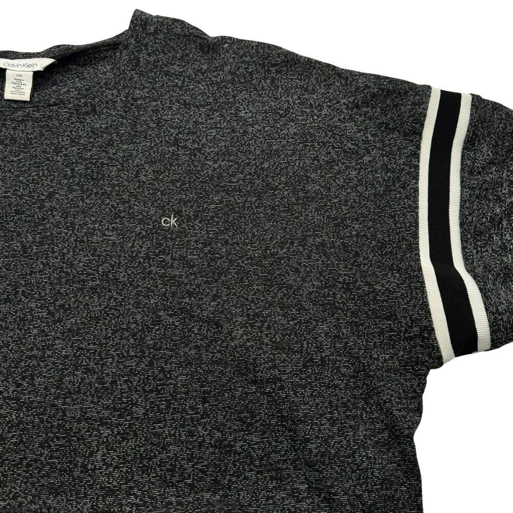 CALVIN KLEIN Men's Large Black Heather Short‎ Sleeve Ringer Stripe Tee Shirt